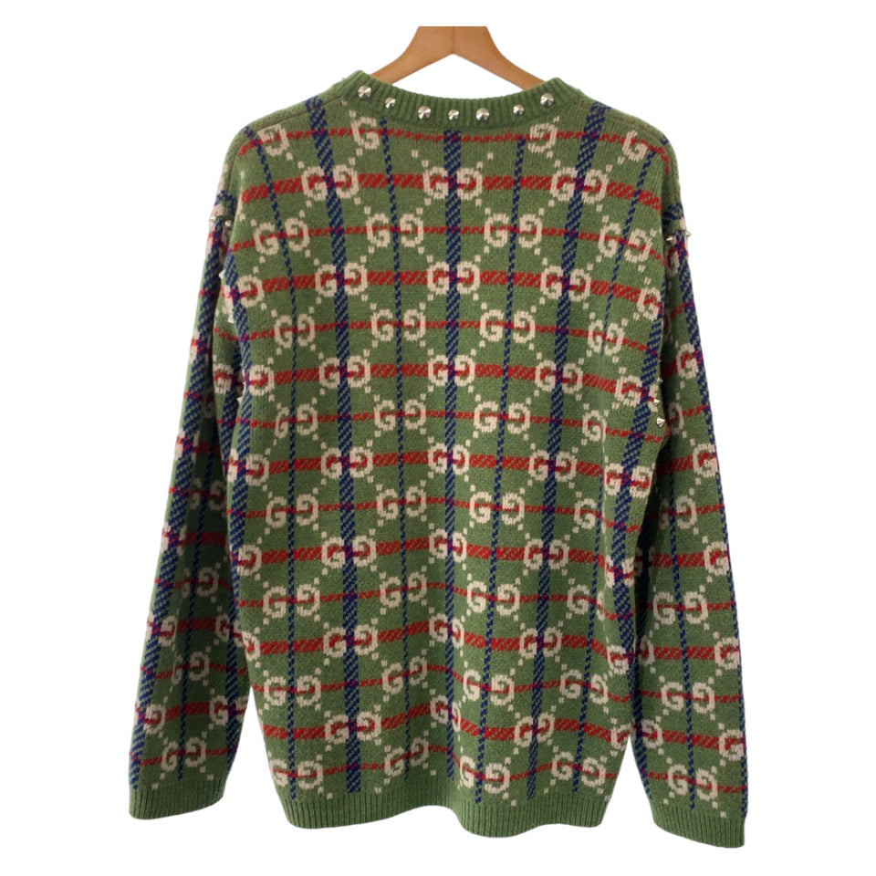 Gucci knit 713571 XKCOZ wool Multicolor SilverMetal Neck studs GG total pattern S