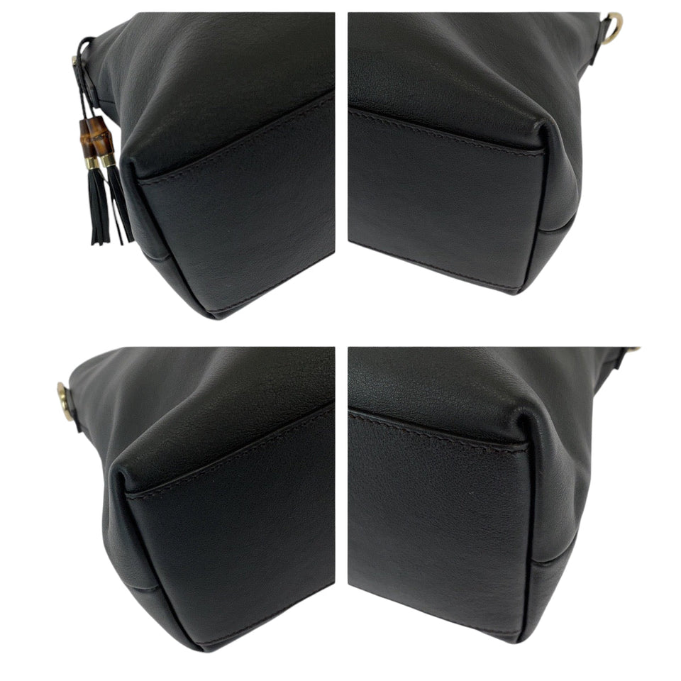 Gucci Shoulder Bag 365346 leather Black SilverMetal Bamboo Tassel