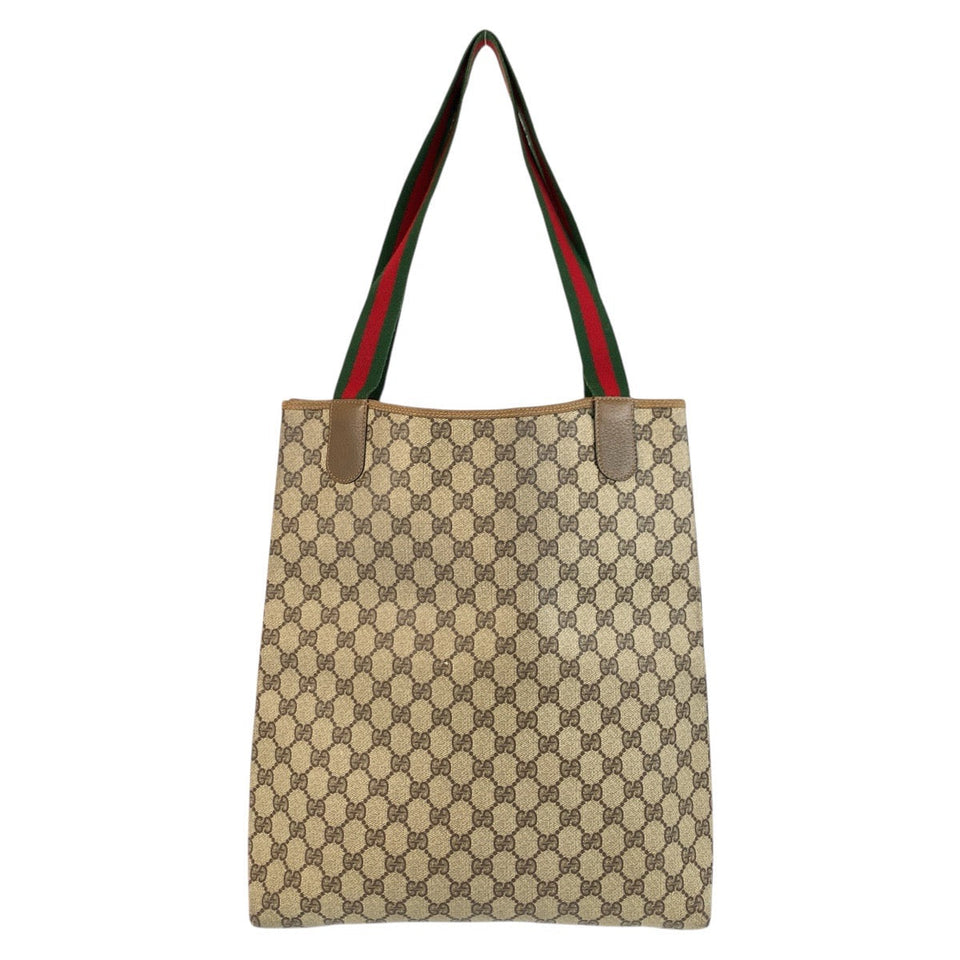 Gucci Tote Bag 02 003 53 GG Supreme Canvas Brown Gold Metal Old Gucci Shelly Line