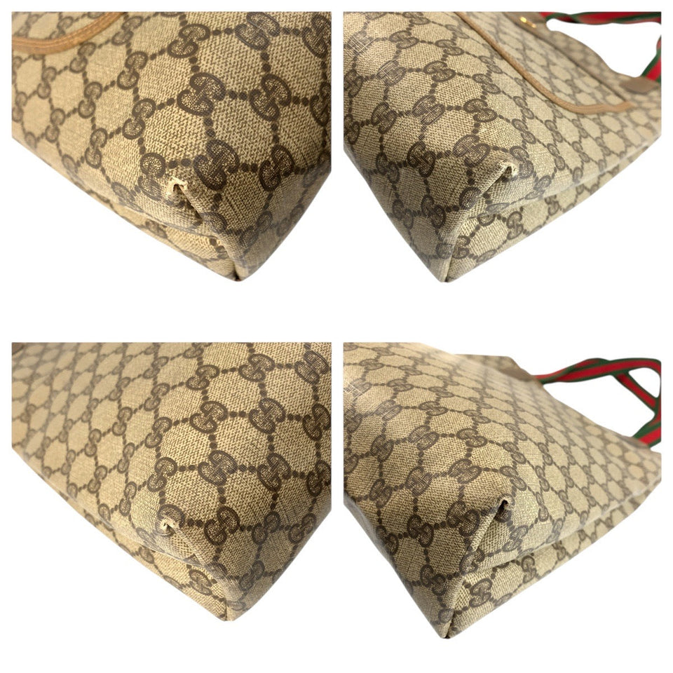 Gucci Tote Bag 02 003 53 GG Supreme Canvas Brown Gold Metal Old Gucci Shelly Line