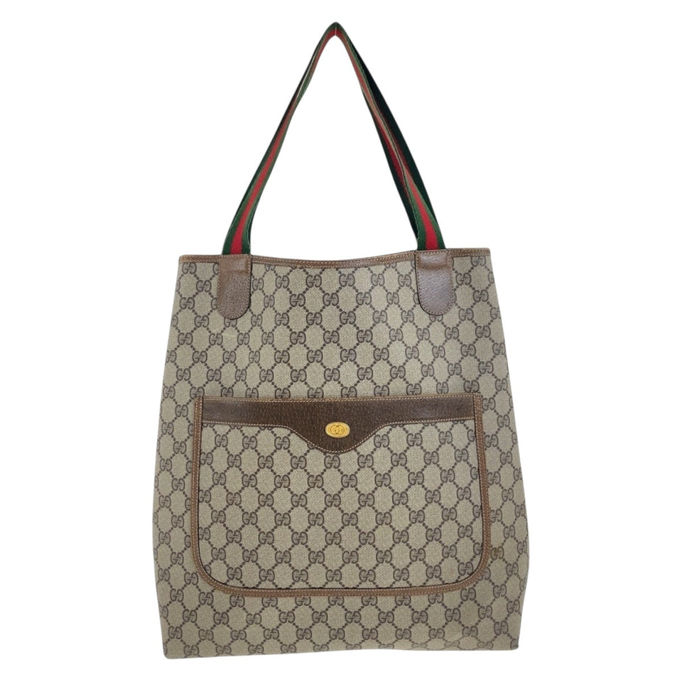 Gucci Tote Bag 378 02 003 GG Supreme Canvas Beige Multicolor Gold Metal Old Gucci Shelly Line