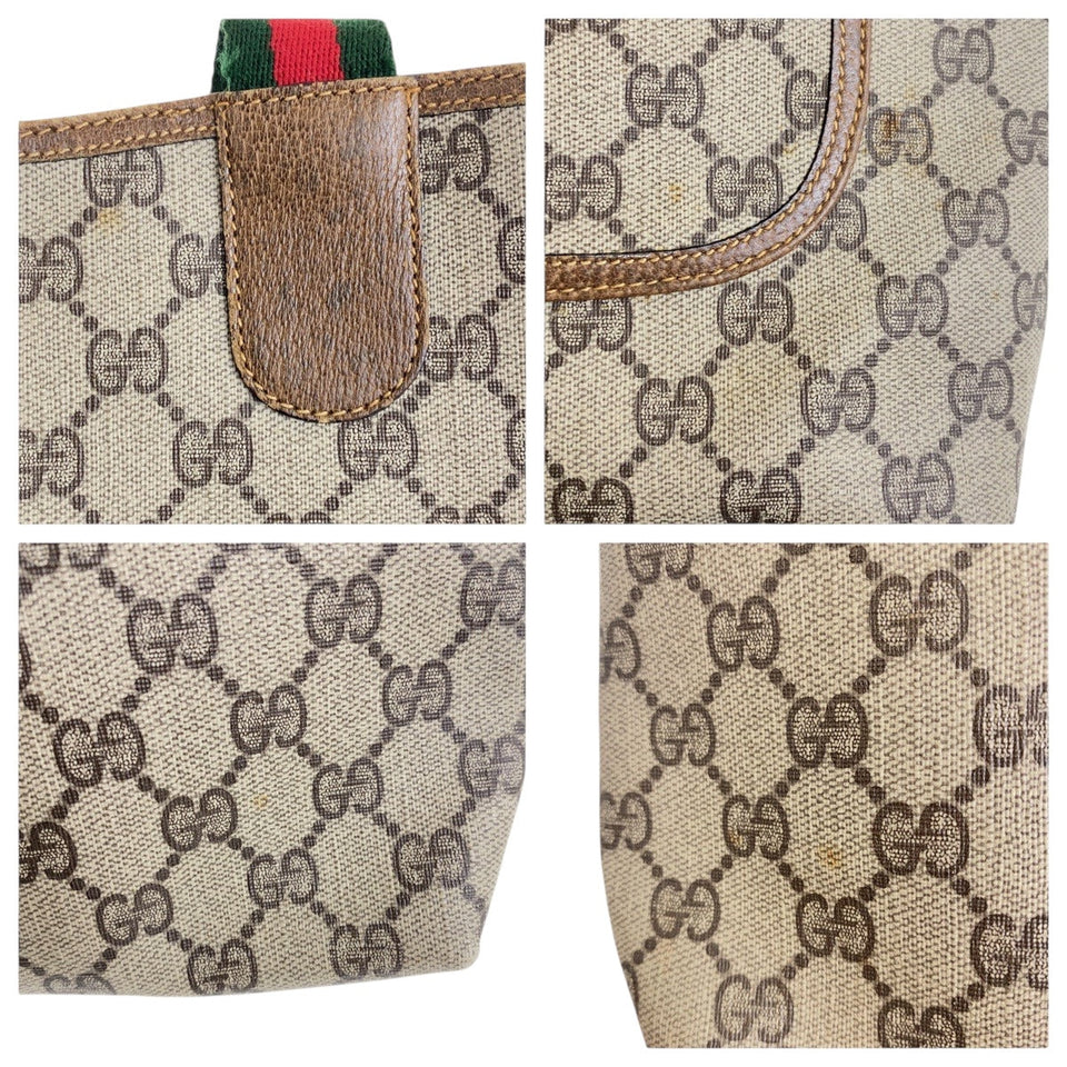 Gucci Tote Bag 378 02 003 GG Supreme Canvas Beige Multicolor Gold Metal Old Gucci Shelly Line