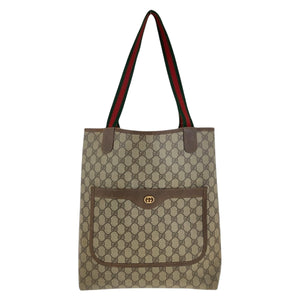 Gucci Tote Bag 002 58 6487 GG Supreme Canvas Beige Multicolor Gold Metal Old Gucci Shelly Line