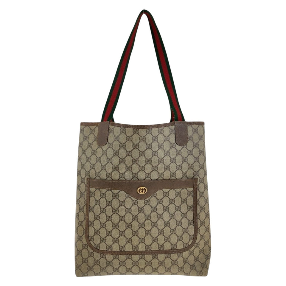 Gucci Tote Bag 002 58 6487 GG Supreme Canvas Beige Multicolor Gold Metal Old Gucci Shelly Line