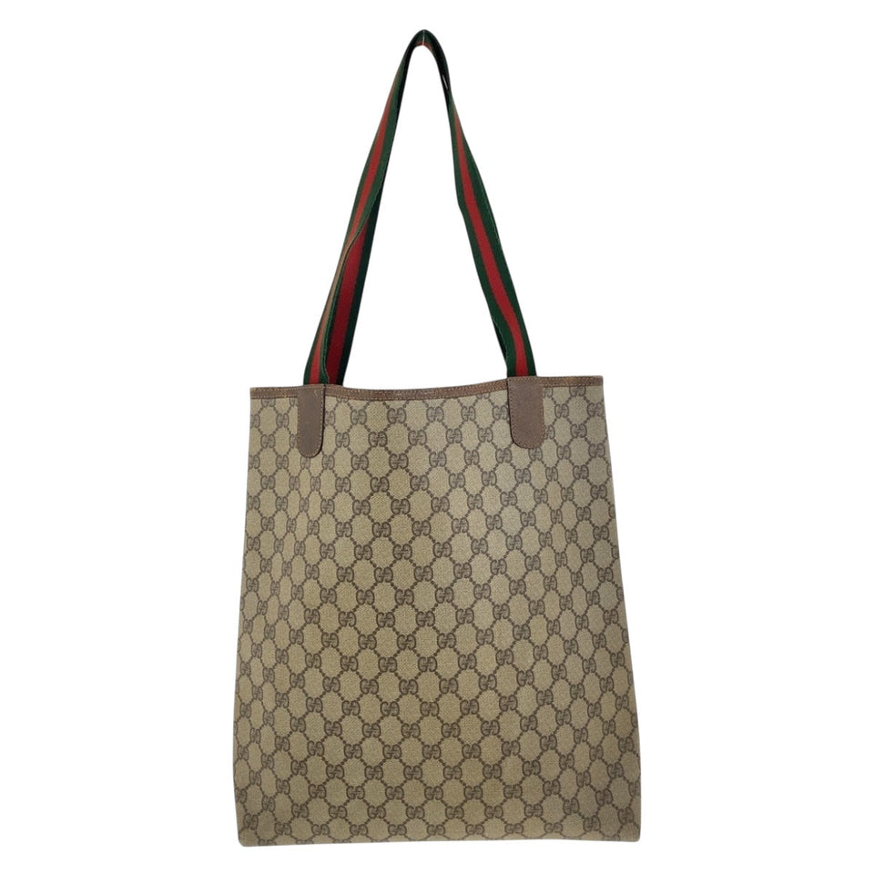 Gucci Tote Bag 002 58 6487 GG Supreme Canvas Beige Multicolor Gold Metal Old Gucci Shelly Line