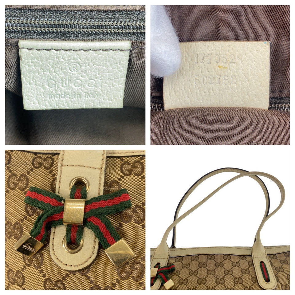 Gucci Tote Bag 177052 GG canvas Beige Ivory Gold Metal Prince Shelley Line