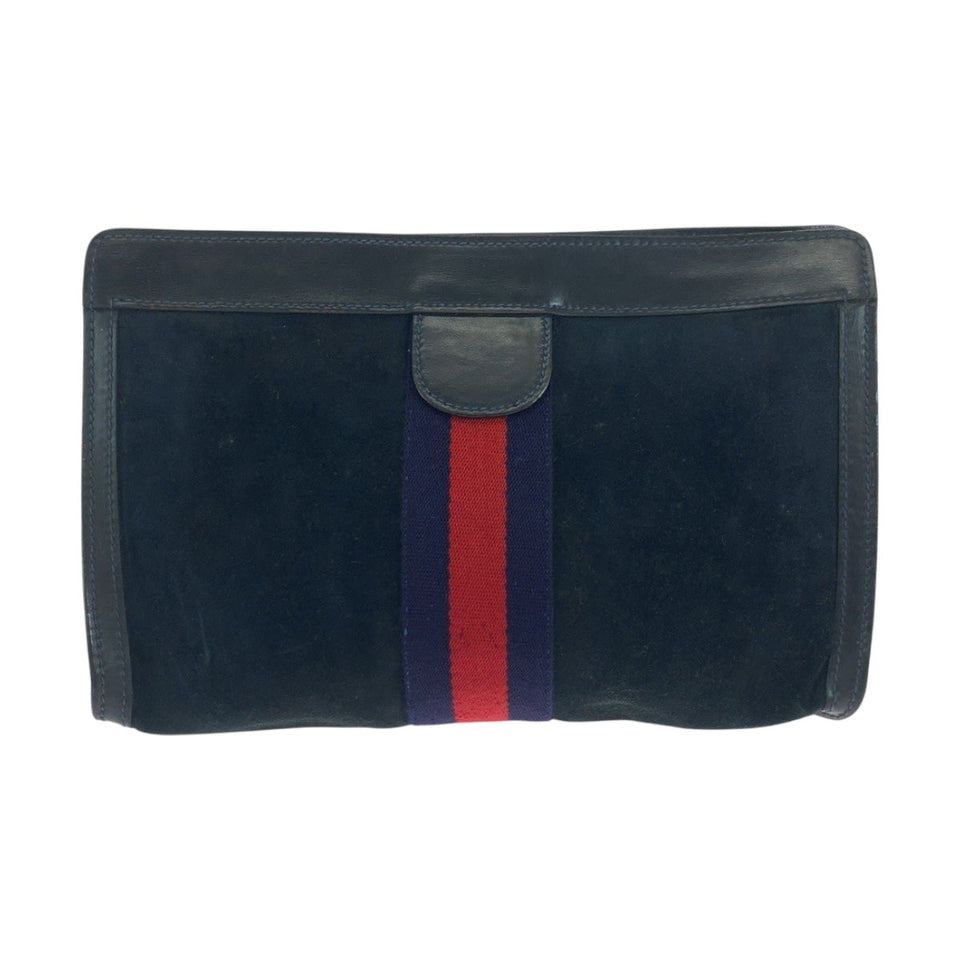 Gucci Clutch bag Suede Navy Red Blue Old Gucci Shelly Line