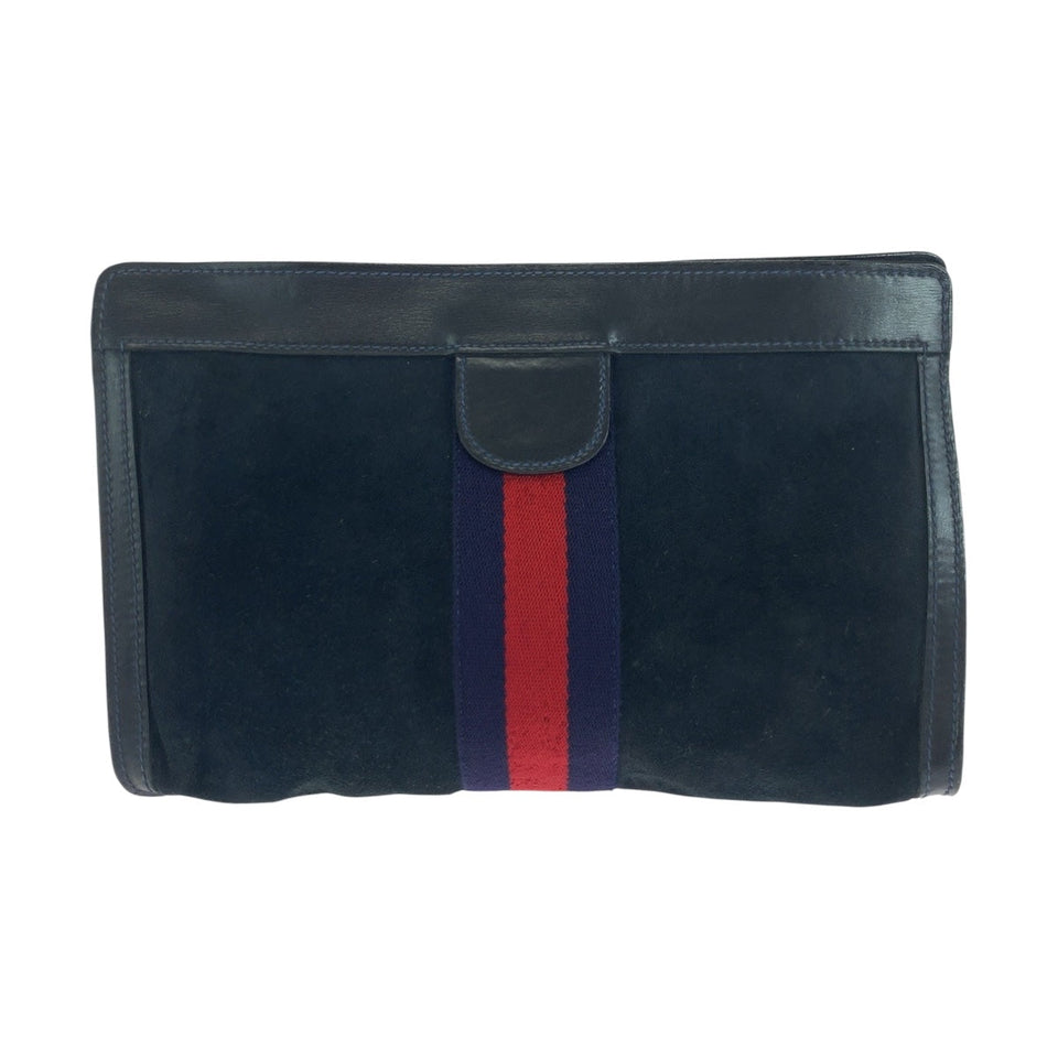 Gucci Clutch bag Suede Navy Red Blue Old Gucci Shelly Line