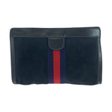 Gucci Clutch bag Suede Navy Red Blue Old Gucci Shelly Line