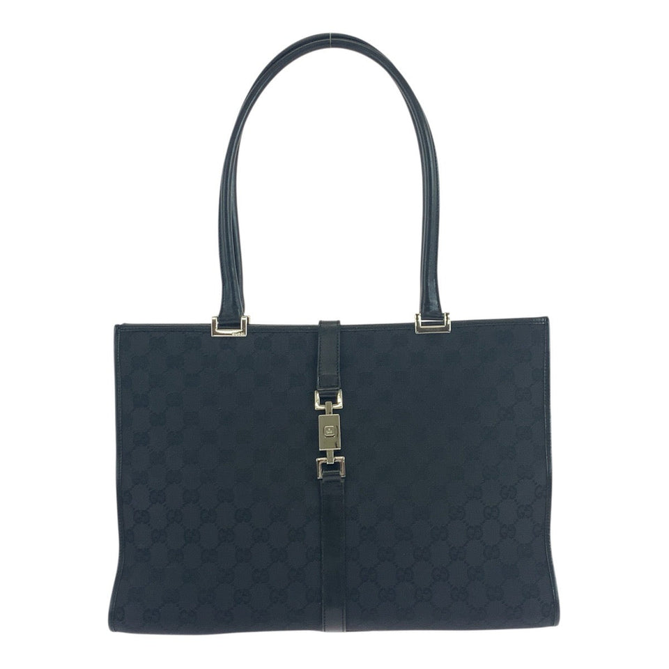 Gucci Tote Bag 002 1074 GG canvas Black SilverMetal Jackie