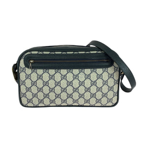 Gucci Shoulder Bag 001 067 1282 0 GG Supreme Canvas Gray Navy Gold Metal