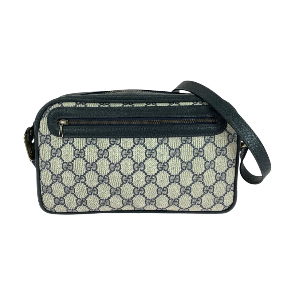 Gucci Shoulder Bag 001 067 1282 0 GG Supreme Canvas Gray Navy Gold Metal
