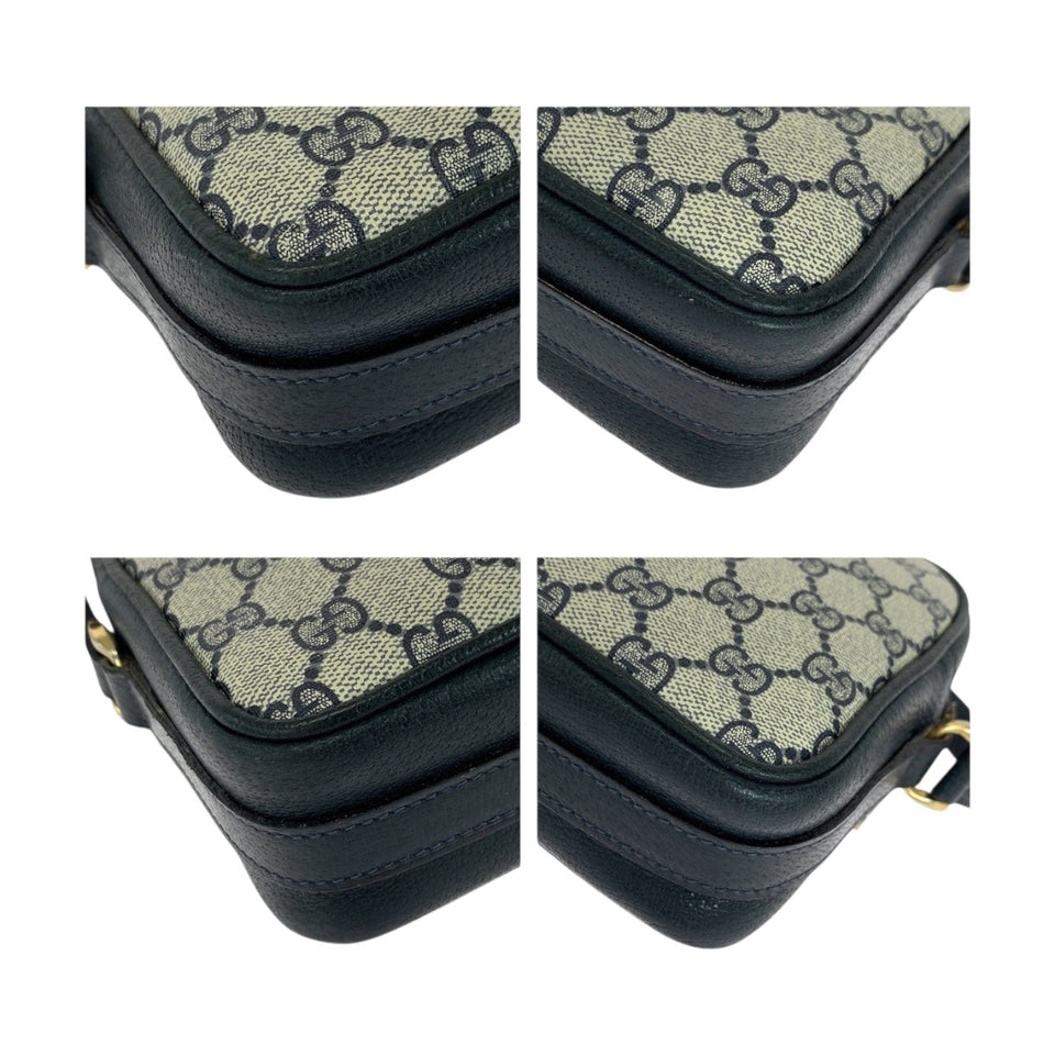 Gucci Shoulder Bag 001 067 1282 0 GG Supreme Canvas Gray Navy Gold Metal