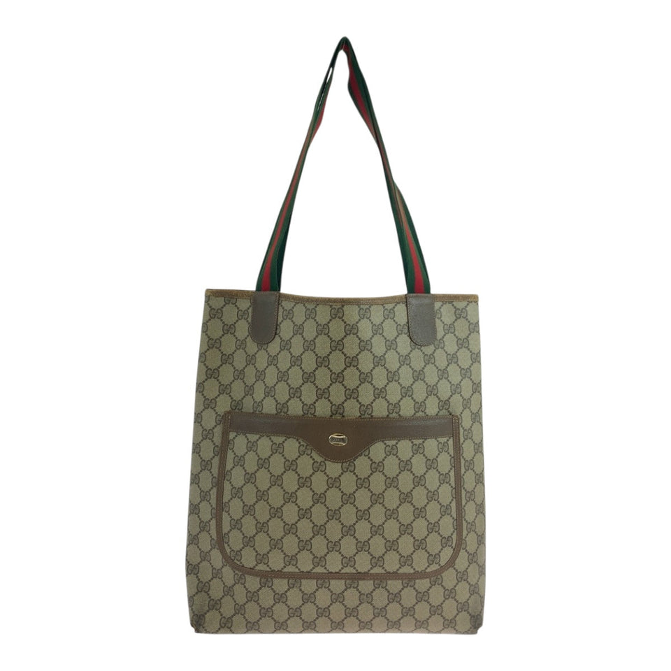 Gucci Tote Bag 39 02 003 GG Supreme Canvas Beige green red Old Gucci Shelly Line