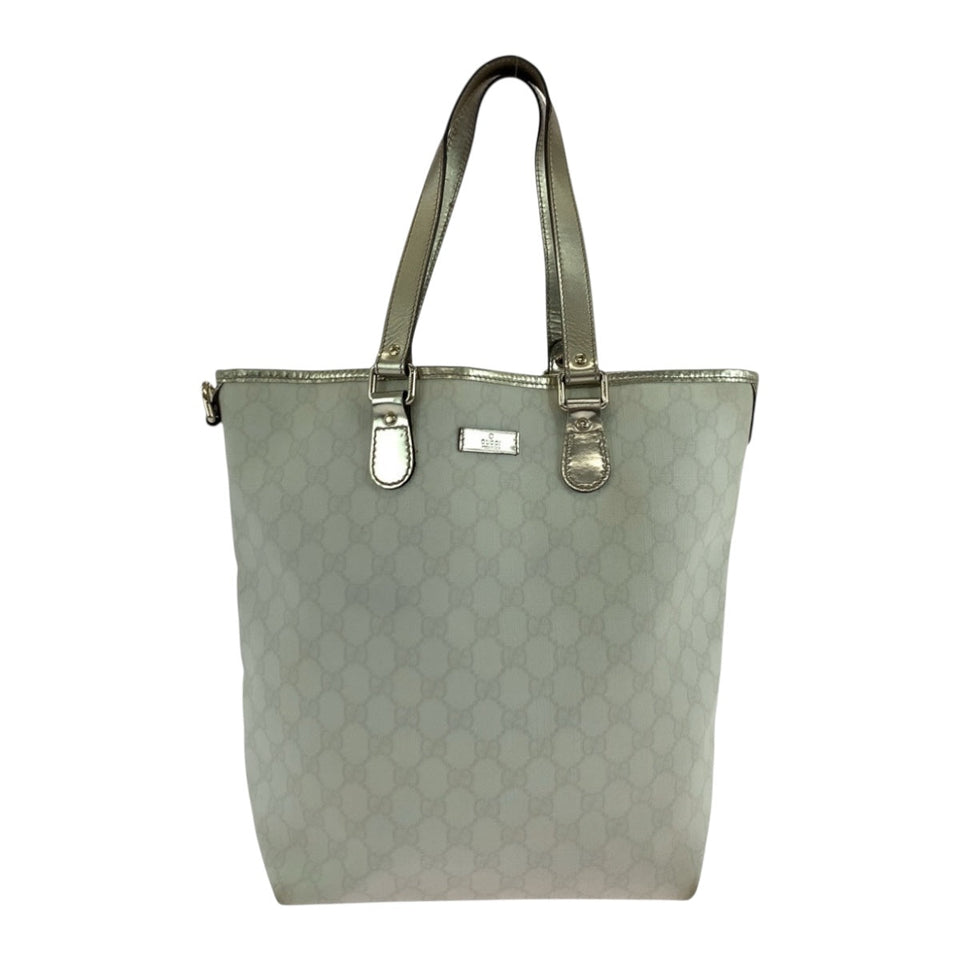 Gucci Tote Bag 189896 GG Supreme Canvas White Gold GoldMetal