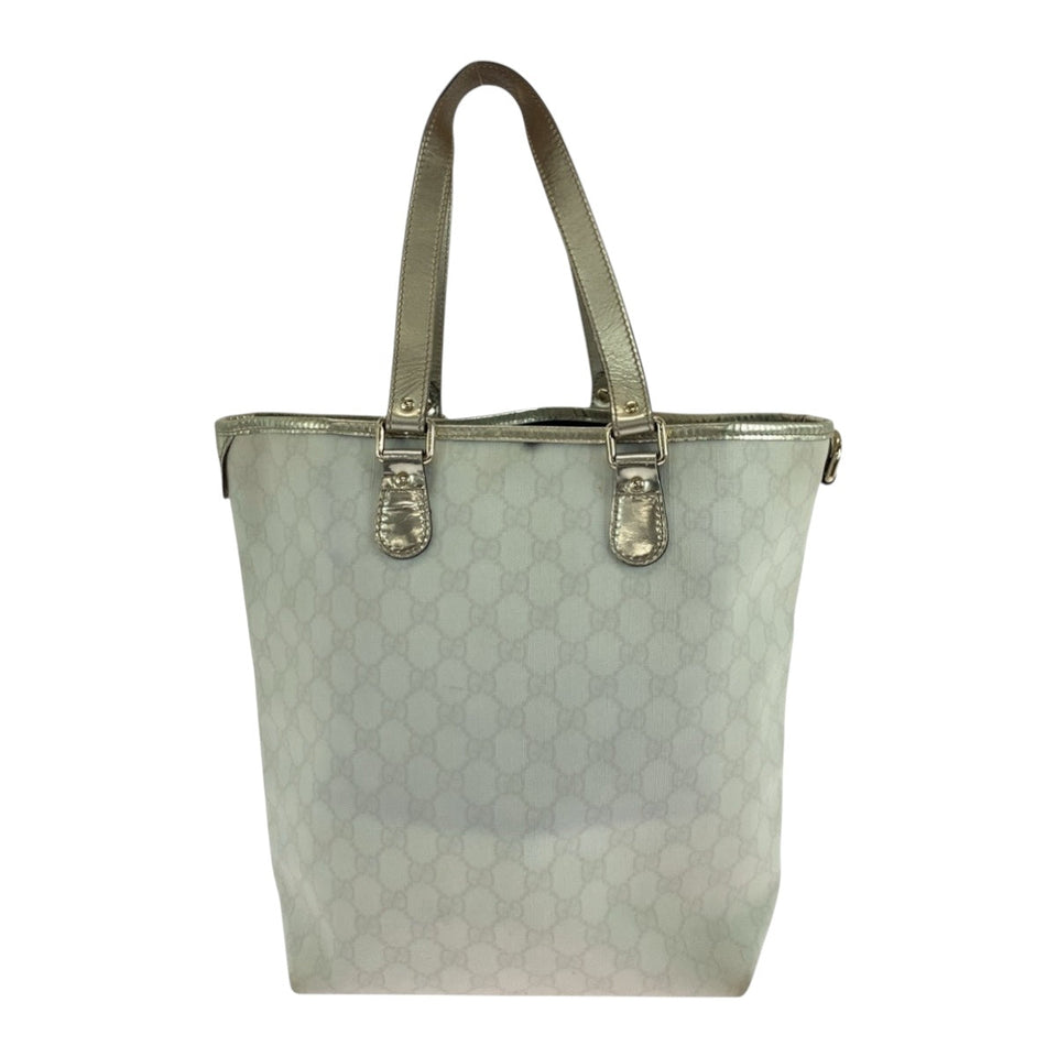 Gucci Tote Bag 189896 GG Supreme Canvas White Gold GoldMetal