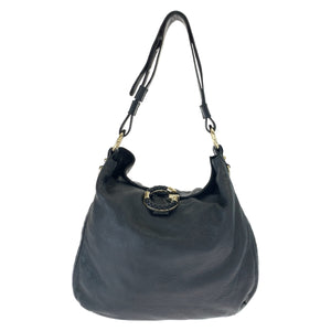 Gucci Shoulder Bag 232931 leather Black Gold Metal Embossed Leather G Wave Hobo