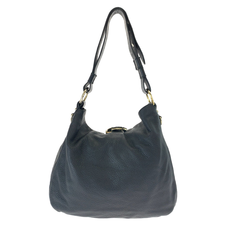 Gucci Shoulder Bag 232931 leather Black Gold Metal Embossed Leather G Wave Hobo