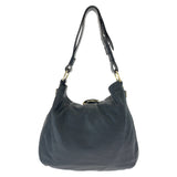 Gucci Shoulder Bag 232931 leather Black Gold Metal Embossed Leather G Wave Hobo