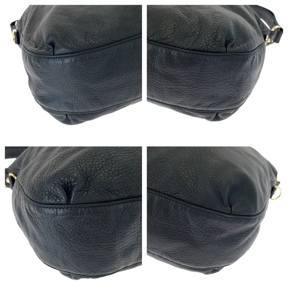 Gucci Shoulder Bag 232931 leather Black Gold Metal Embossed Leather G Wave Hobo