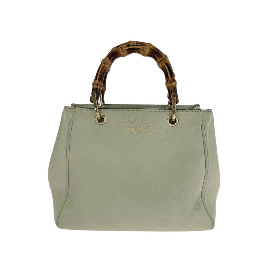 Gucci Handbag 368823 leather Ivory Brown Gold Metal Bamboo