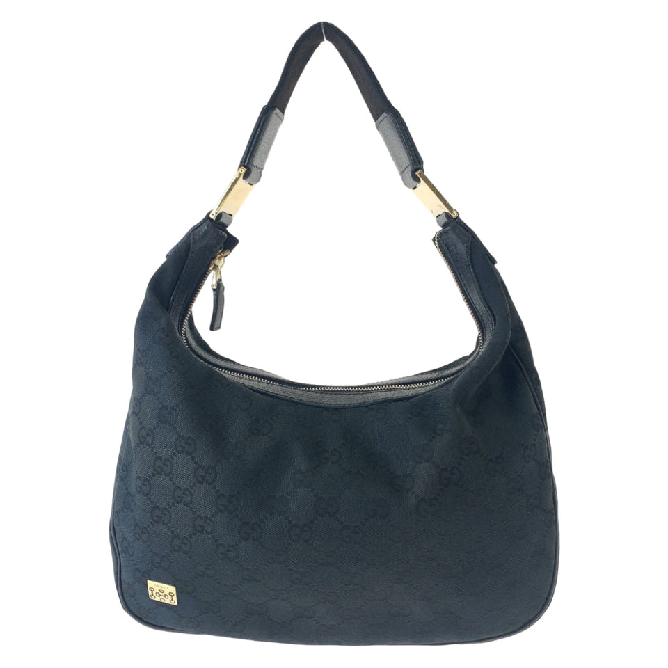 Gucci Shoulder Bag 145757 GG canvas Black SilverMetal Hobo