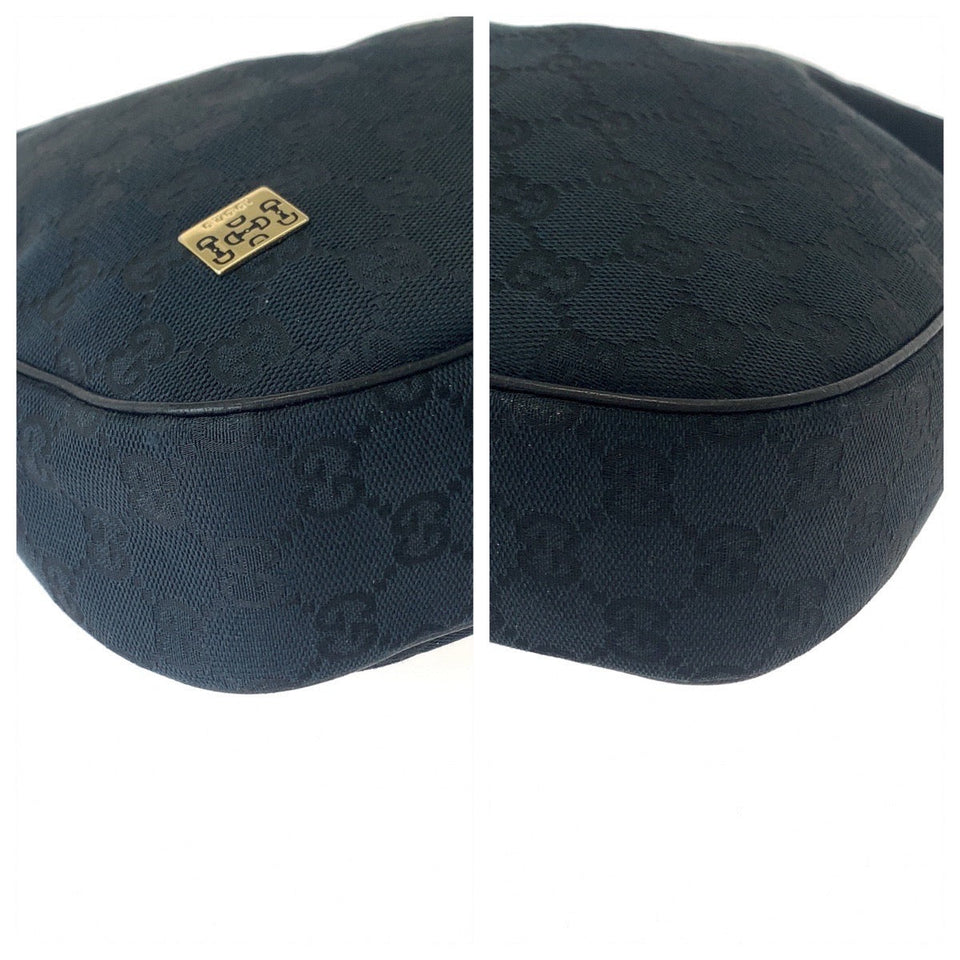 Gucci Shoulder Bag 145757 GG canvas Black SilverMetal Hobo