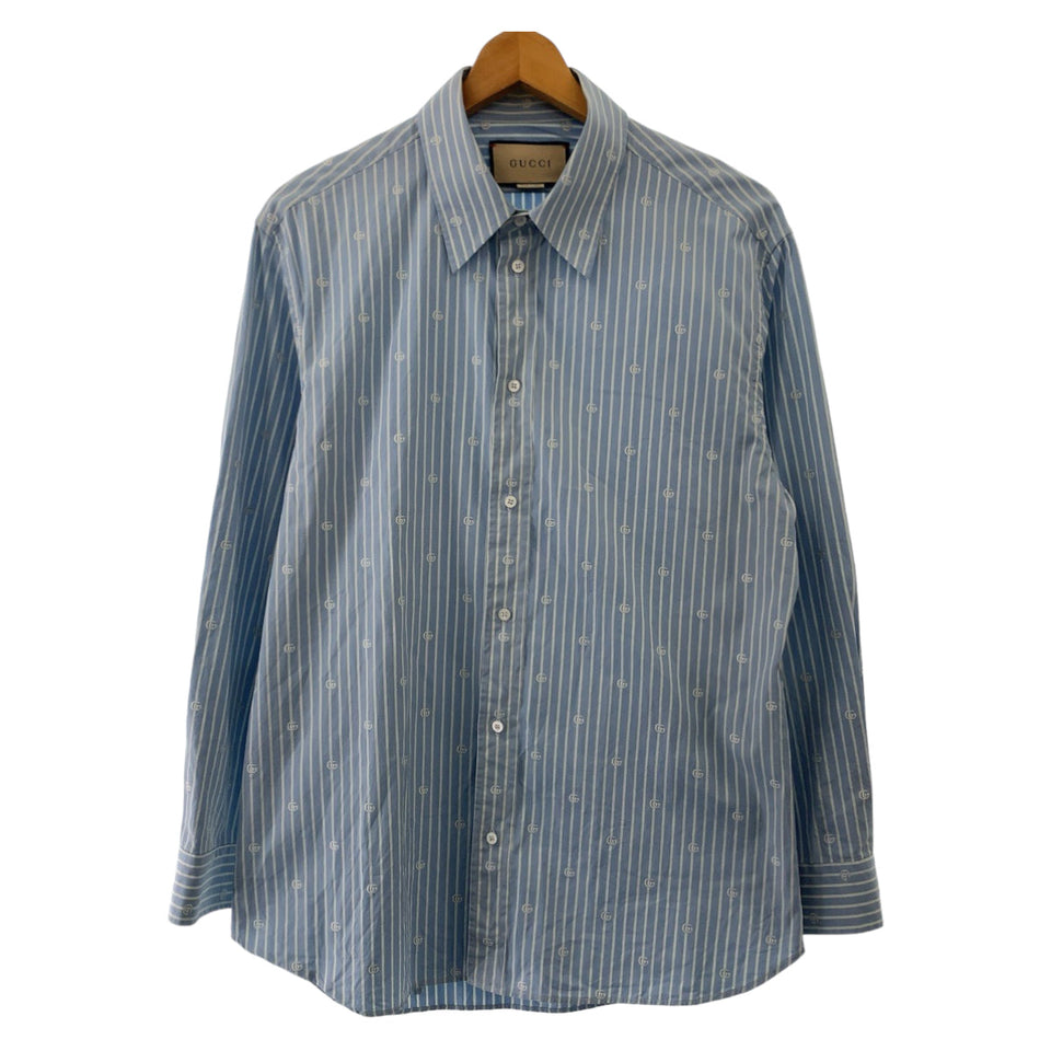 Gucci Long sleeve shirt 625888 ZAFXS cotton Light blue white Gucci Lido Interlocking GG stripe 42