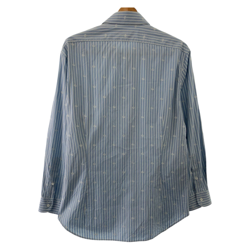 Gucci Long sleeve shirt 625888 ZAFXS cotton Light blue white Gucci Lido Interlocking GG stripe 42