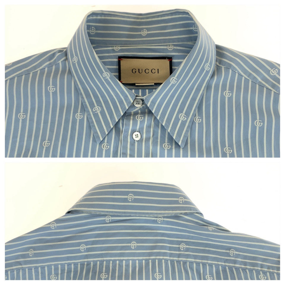 Gucci Long sleeve shirt 625888 ZAFXS cotton Light blue white Gucci Lido Interlocking GG stripe 42