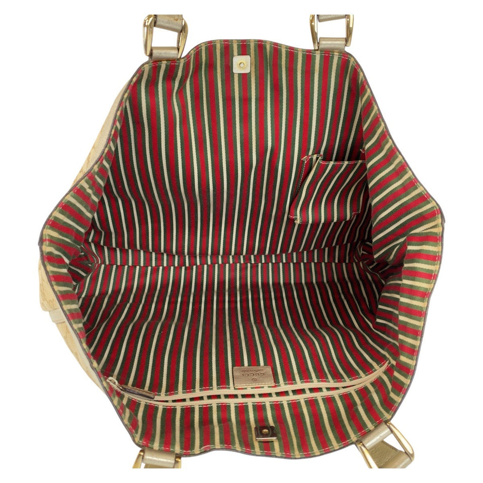 Gucci Tote Bag 141472 GG canvas Beige Gold Metal Abbey