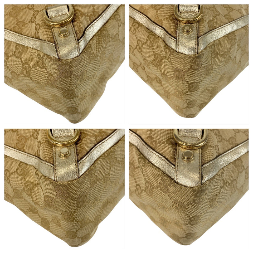 Gucci Tote Bag 141472 GG canvas Beige Gold Metal Abbey