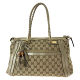 Gucci Tote Bag 282300 GG canvas Brown Gold Metal Bella Bamboo Ribbon tassel