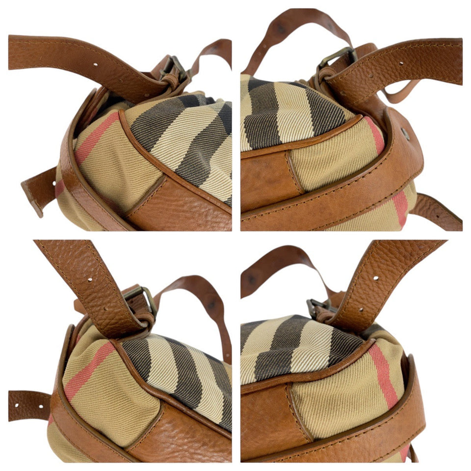 Burberry Shoulder Bag canvas Brown Beige Gunmetal Metal Prorsum Check Pattern