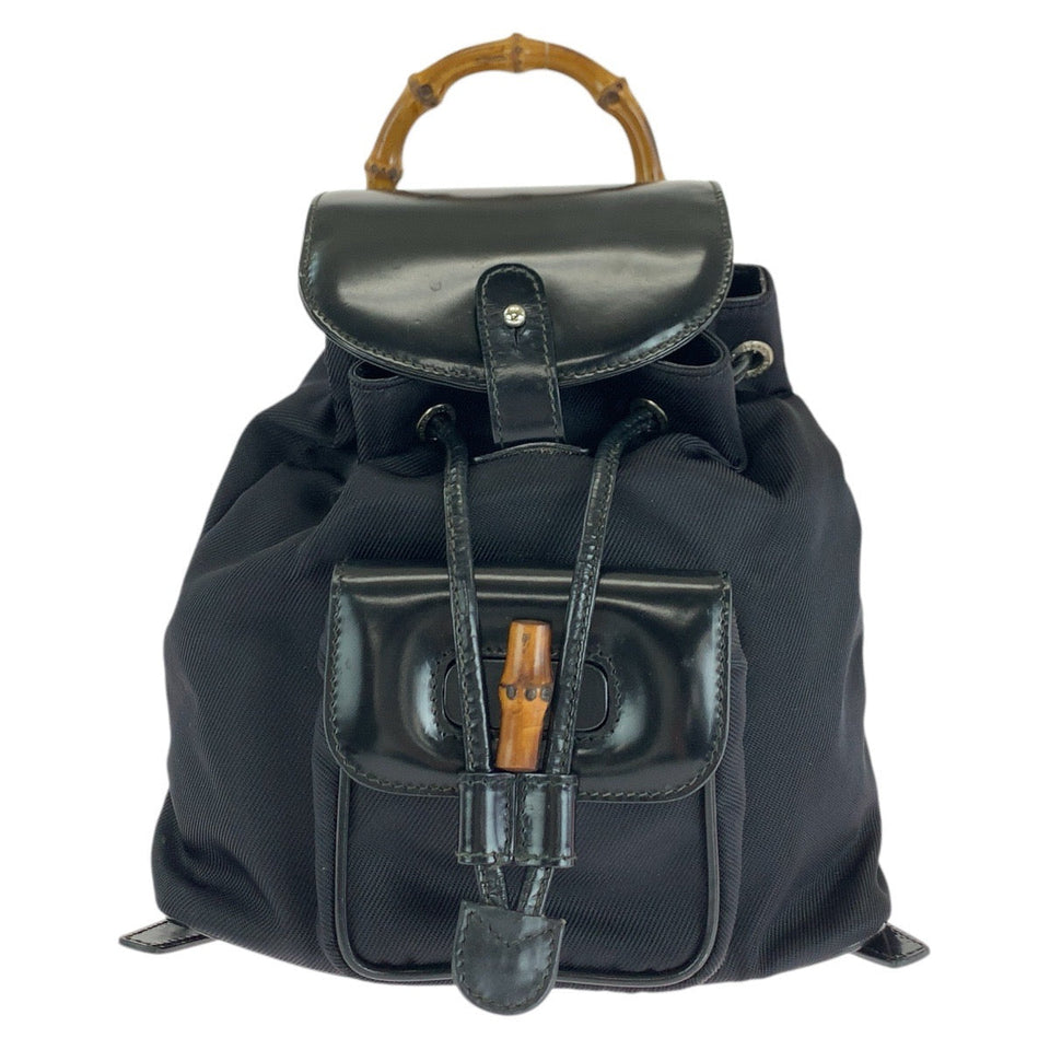 Gucci Backpack 003 1998 0030 leather Black SilverMetal Bamboo