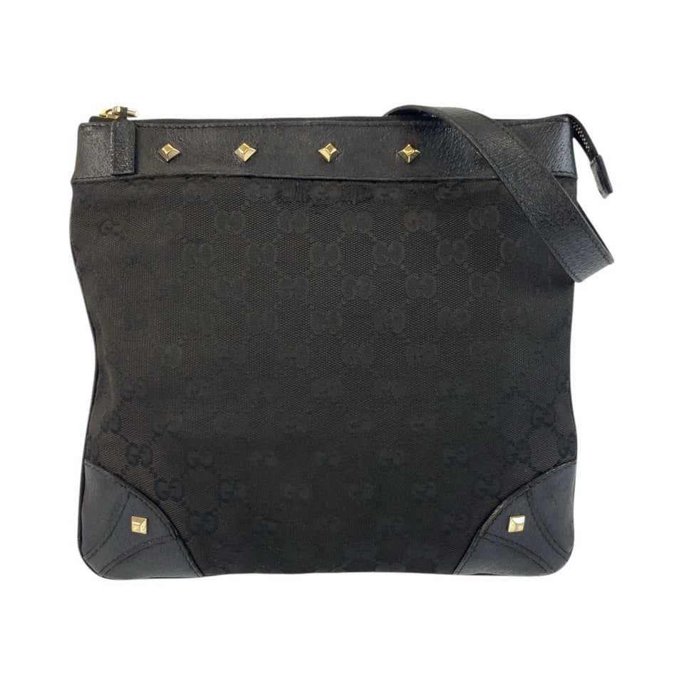 Gucci Shoulder Bag 120893 GG canvas Black GoldMetal Studs