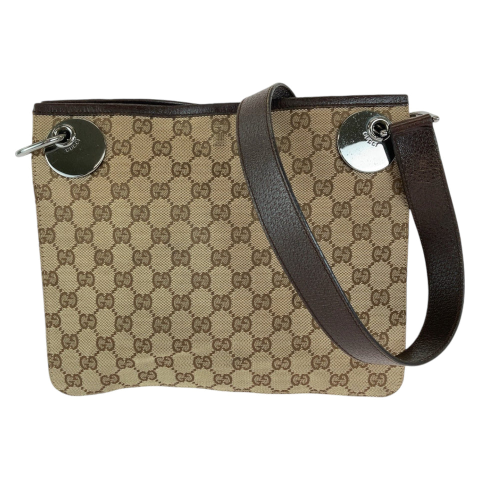 Gucci Shoulder Bag 120841 GG canvas Brown Silver Metal Eclipse