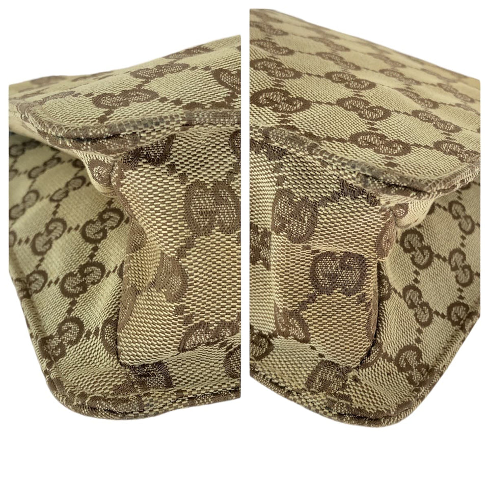 Gucci Shoulder Bag 120841 GG canvas Brown Silver Metal Eclipse