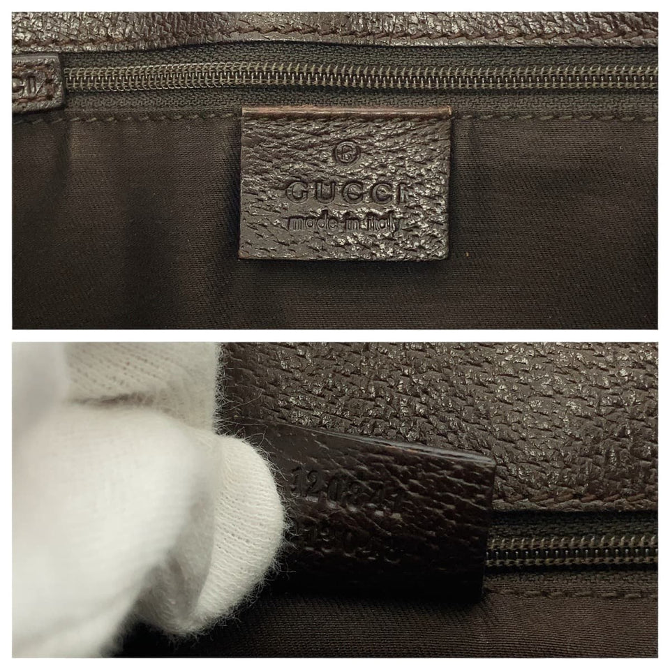 Gucci Shoulder Bag 120841 GG canvas Brown Silver Metal Eclipse