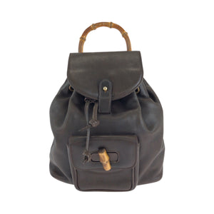 Gucci Backpack 003 2852 leather Dark Brown Brown Gold Metal Bamboo