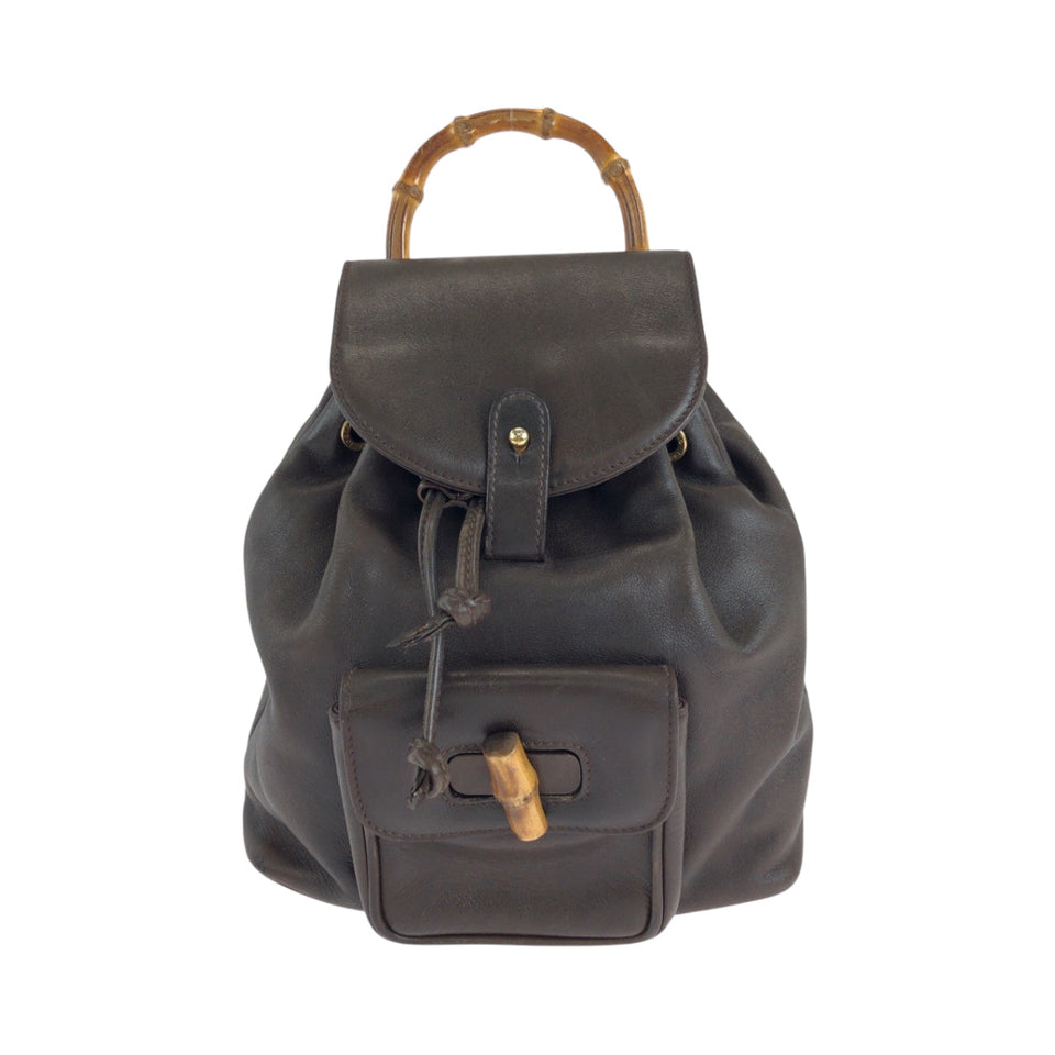 Gucci Backpack 003 2852 leather Dark Brown Brown Gold Metal Bamboo