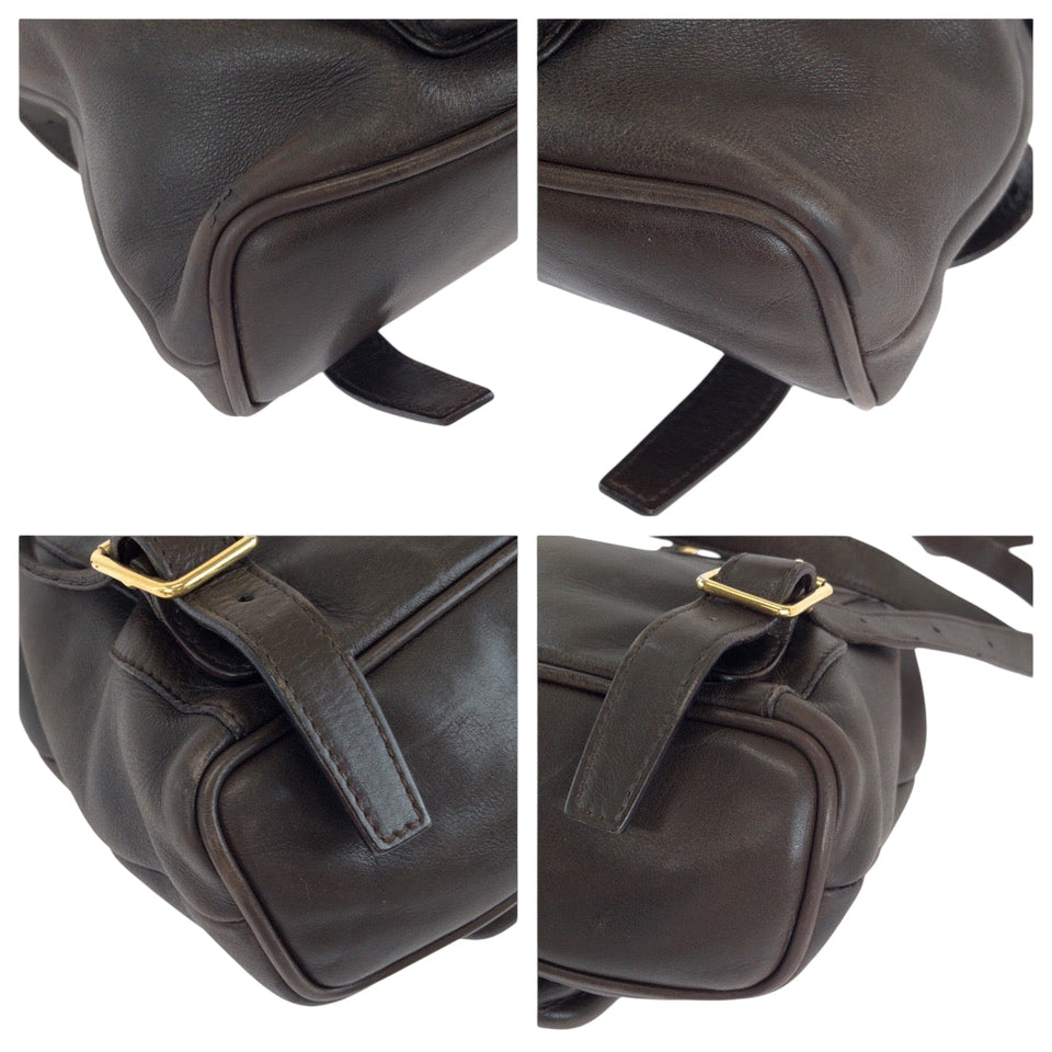 Gucci Backpack 003 2852 leather Dark Brown Brown Gold Metal Bamboo