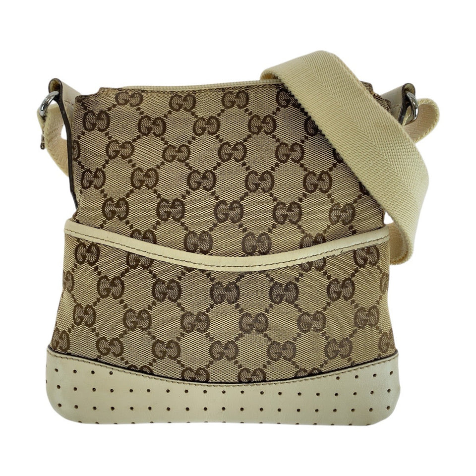 Gucci Shoulder Bag 147671 GG canvas Brown Ivory Silver Metal
