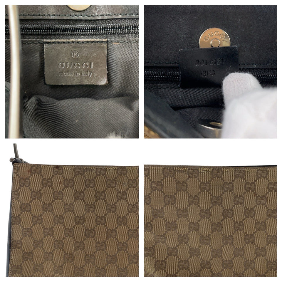 Gucci Shoulder Bag 001 3181 GG canvas Brown Silver Metal