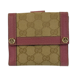 Gucci Bifold Wallet 154117 GG canvas Beige Pink Gold Metal