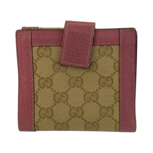 Gucci Bifold Wallet 154117 GG canvas Beige Pink Gold Metal