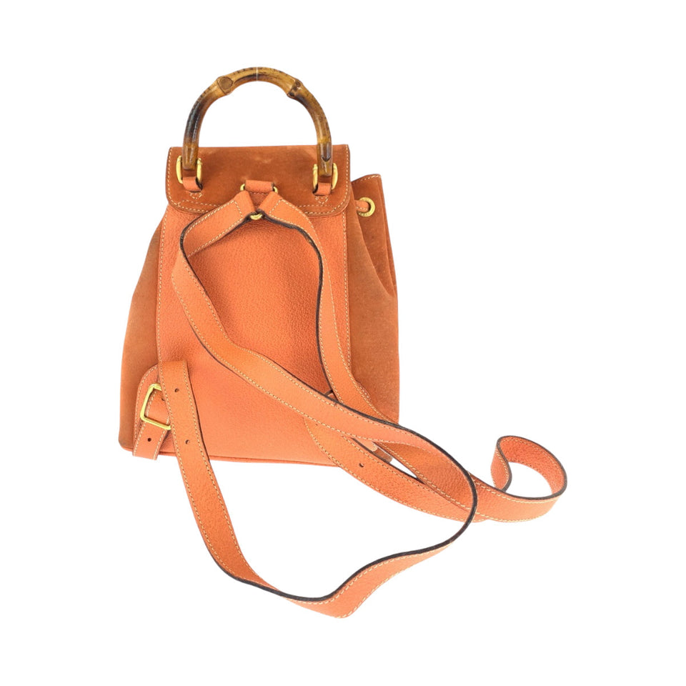 Gucci Backpack 003 3444 0030 Suede Orange Brown Gold Metal Bamboo
