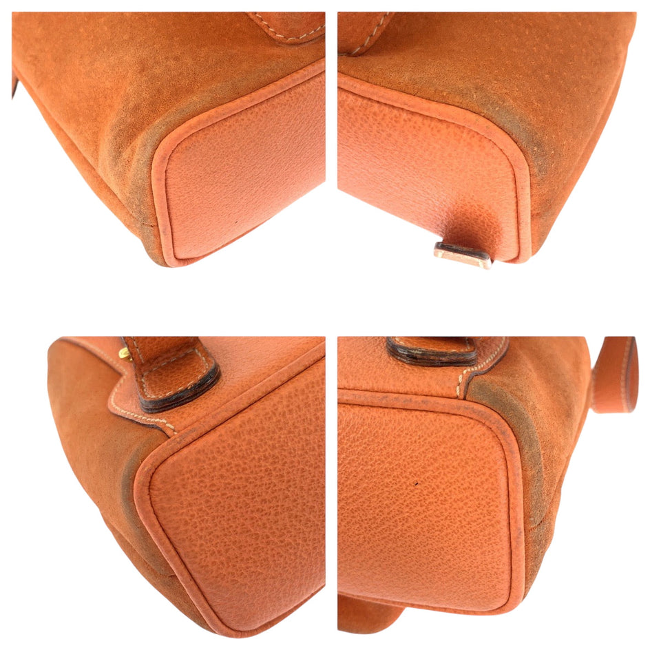Gucci Backpack 003 3444 0030 Suede Orange Brown Gold Metal Bamboo