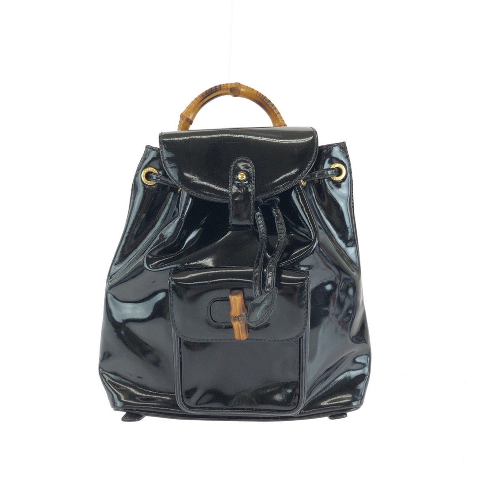 Gucci Backpack 003 2850 0030 Patent leather Black GoldMetal Bamboo