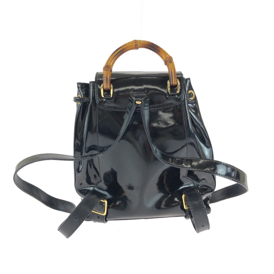 Gucci Backpack 003 2850 0030 Patent leather Black GoldMetal Bamboo